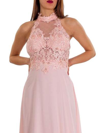Vestito lungo cerimonia con corpetto in pizzo scollo americana