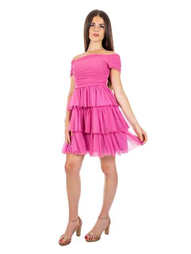 Abito corto elegante in tulle Rinascimento con balze