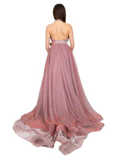 Abito da cerimonia corto glitterato con coda staccabile