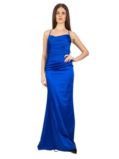 Abito da cerimonia lungo in raso con spalline scollo a cuore