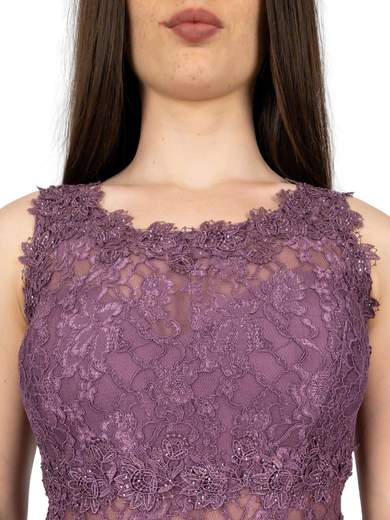 Abito da cerimonia lungo elegante corpetto in pizzo e strass
