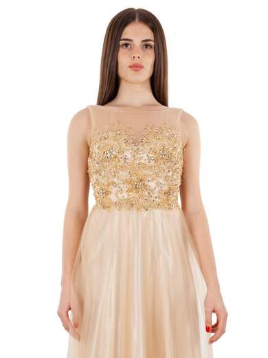 Abito lungo elegante cerimonia donna stile principessa