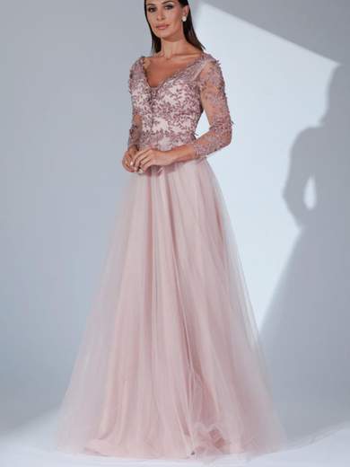 Abito lungo cerimonia maniche lunghe da principessa in tulle