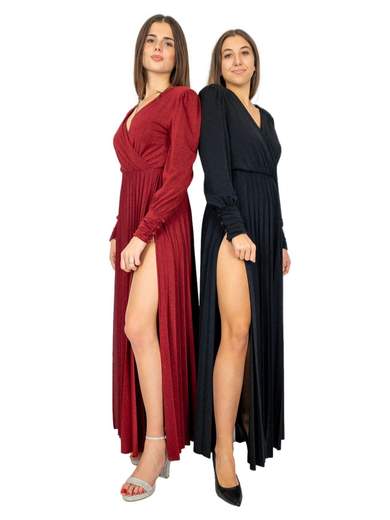 Abito lungo in lurex plissettato con spacchi laterali e body