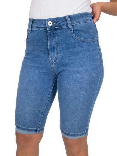 Bermuda jeans donna femminile elasticizzato con tasche