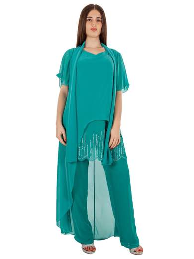 Completo Elegante Donna da Cerimonia in Chiffon con Strass e Stola – 28303M