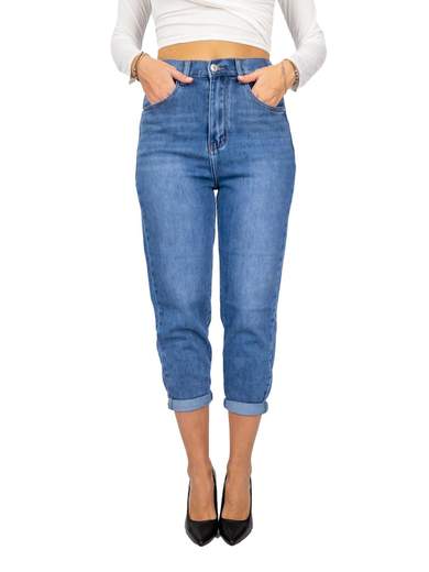 Jeans boyfriend crop donna chiari con elastico in vita