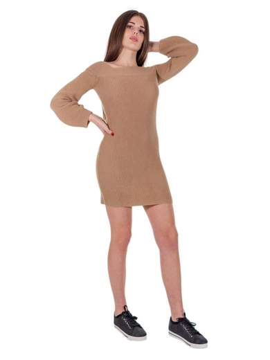 RINASCIMENTO Maxi Maglia Vestito In Cotone A Coste Con Maniche A Palloncino
