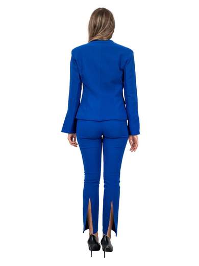 Pantaloni eleganti donna in tessuto tecnico slim con spacco posteriore