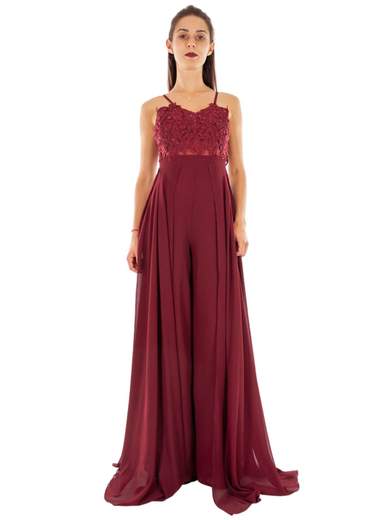 Tuta elegante per cerimonia slim corpetto pizzo macramé