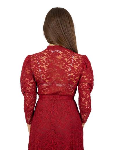 Vestito chemisier in pizzo macramè midi a manica lunga