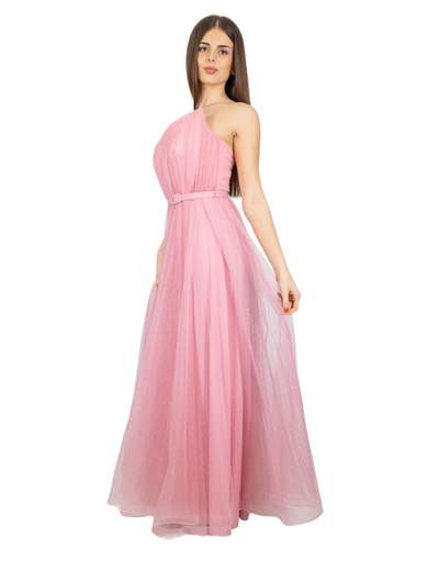Bianca Brandi Vestito Da Cerimonia Lungo In Tulle Glitterato Con Spacco