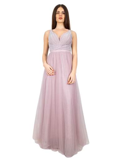 Vestito lungo cerimonia stile impero con tulle e glitter