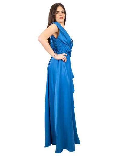 Vestito lungo cerimonia scollo v taglie forti con spacco