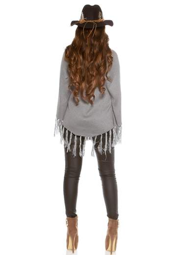 KOUCLA Poncho A Maglia Donna Coste Con Maniche Pipistrello Frange