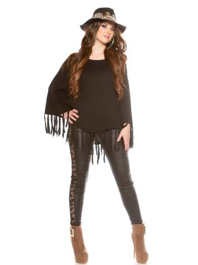KOUCLA Poncho A Maglia Donna Coste Con Maniche Pipistrello Frange