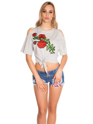 KOUCLA Top Spalle Scoperte Corto Per Ragazze A Fiori Estivo Cotone