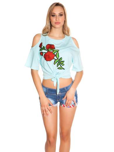 KOUCLA Top Spalle Scoperte Corto Per Ragazze A Fiori Estivo Cotone