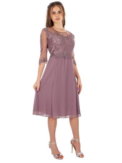 Abito Cerimonia Donna Corto Elegante con Pizzo e Strass