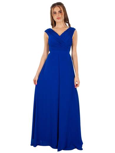 Abito Cerimonia Lungo Slim Fit con Spacco e Corpetto Plissettato