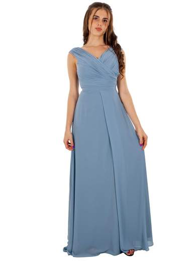 Abito Cerimonia Lungo Slim Fit con Spacco e Corpetto Plissettato