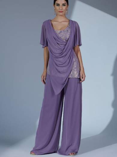 Abito cerimonia con pantalone a palazzo e blusa in pizzo