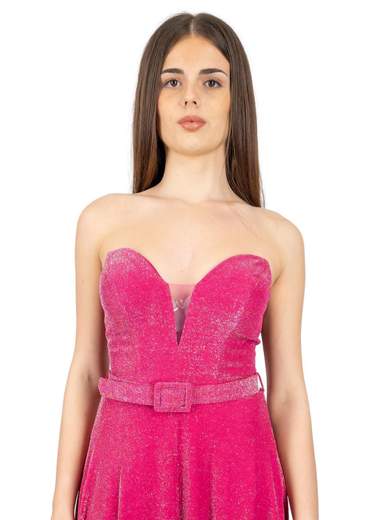 Abito cerimonia lungo a pantaloncino glitterato con spacco