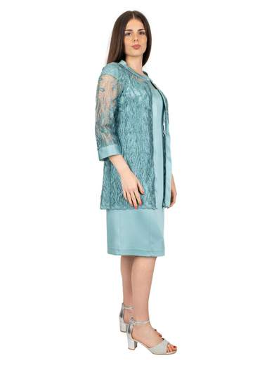 Abito da cerimonia corto in raso per signora con spolverino