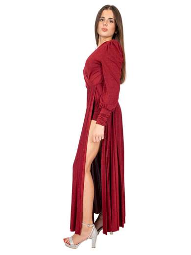 Abito lungo in lurex plissettato con spacchi laterali e body