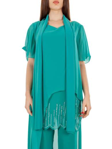 Completo Elegante Donna da Cerimonia in Chiffon con Strass e Stola – 28303M