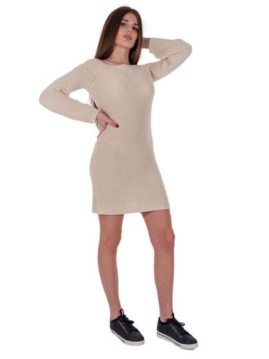 RINASCIMENTO Maxi Maglia Vestito In Cotone A Coste Con Maniche A Palloncino