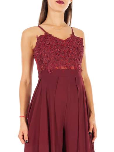 Tuta elegante per cerimonia slim corpetto pizzo macramé