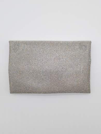 Silver Ceremony Clutch with Rhinestones and Jewel Closure
