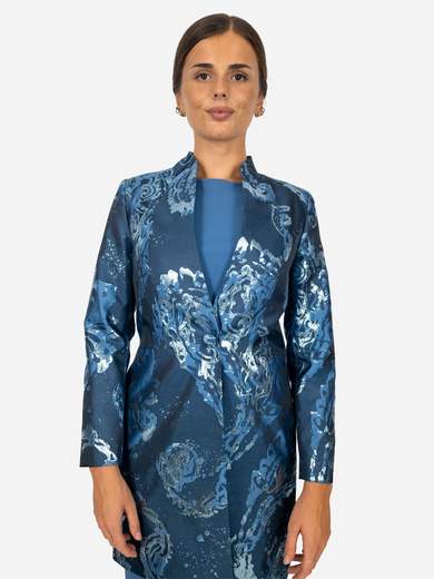 Completo elegante donna 3 pezzi con spolverino damascato Made in Italy