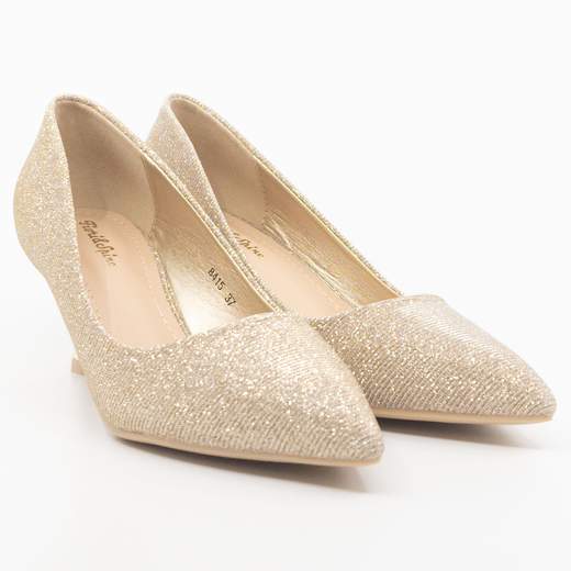 Scarpe Décolleté Glitter Oro con Tacco a Clessidra