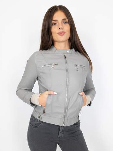 Giacca Ecopelle Corta Donna Slim Fit Con Manica Lunga E Zip