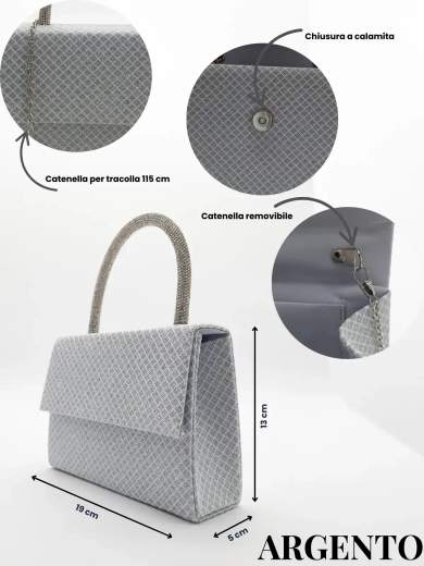 JESSICA Pochette Elegante da Cerimonia con Tracolla A-2559-ARGENTO