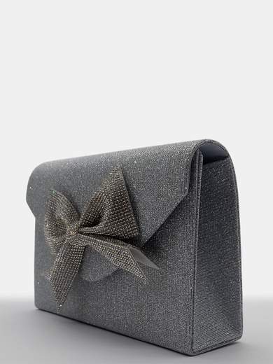 Pochette Argento Glitterata da Cerimonia con Fiocco di Strass HL3499-ARGENTO