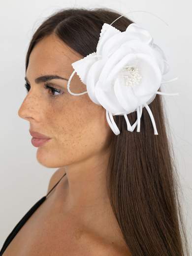 B.M. RICAMI Spilla elegante fiore con strass in mikado e organza Accessorio donna per matrimonio ed eventi SPF00