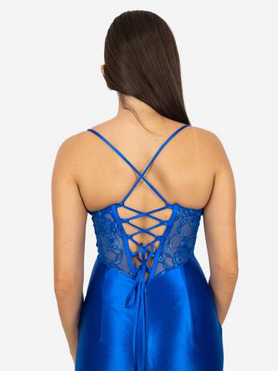 Abito da cerimonia lungo a sirena elegante con corpetto in pizzo e spacco laterale
