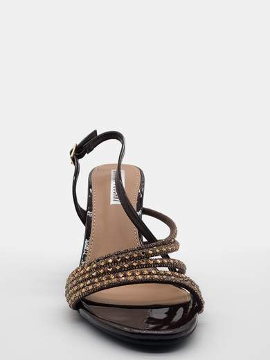 Brown Jewel Sandals with 10 cm Hourglass Heel and Rhinestones