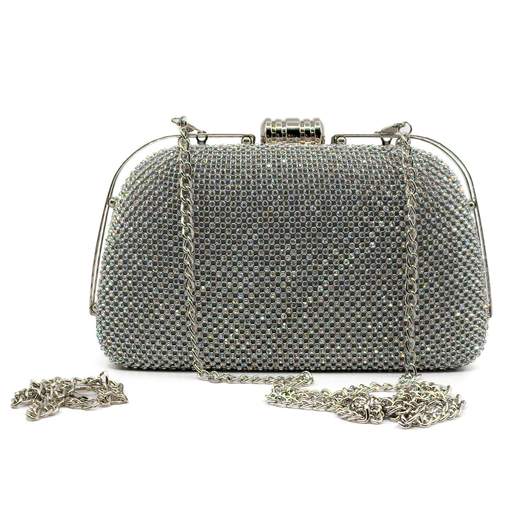 MICHELLE MOON Pochette Argento Da Cerimonia Con Strass Rigida A Mano O Tracolla