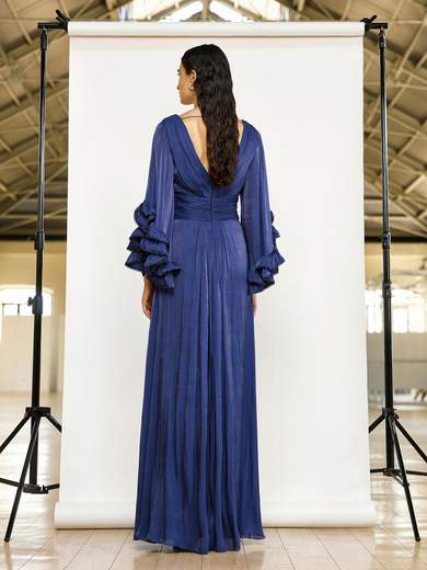 MAESTRI Abito Lungo da Cerimonia in Chiffon Effetto Seta con Maniche a Balze e Perline 5261