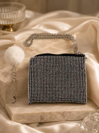 MICHELLE MOON Mini Pochette Nero con Strass Porta Monete e Documenti V6064-NERO