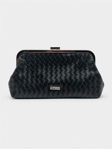 Pochette Nera Elegante da Cerimonia con Doppia Catenella