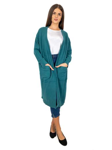 Cardigan lungo donna taglie comode invernale con tasche aperto