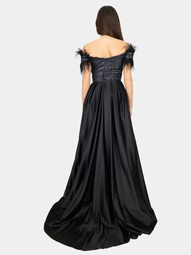 ROMEO GIGLI Abito lungo da cerimonia con piume e spacco frontale 3953