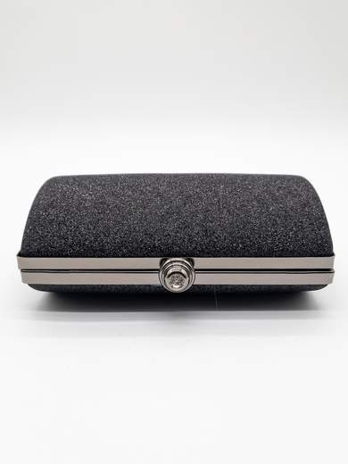 Rigid Black Glitter Clutch with Removable Chain