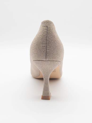 Gold glitter pumps with 7.5 cm hourglass mid-heel