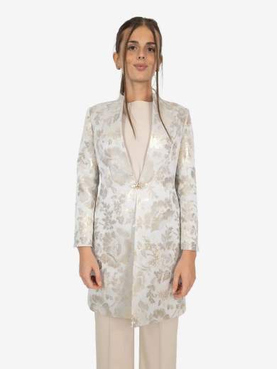 Completo 3 pezzi donna elegante con soprabito damascato